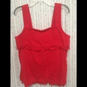 J Crew Red Fringe Cotton Tank Top